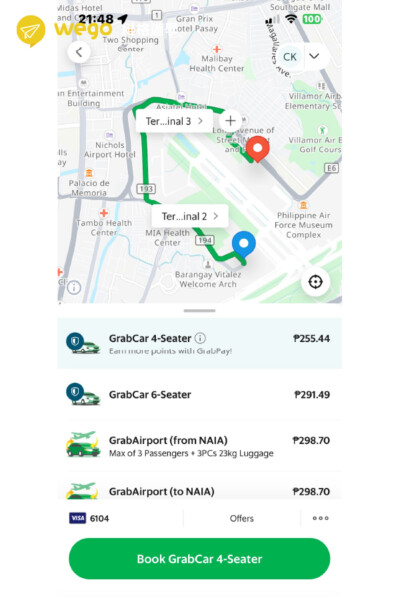 馬尼拉機場第二航廈到第三航廈 Grab 費用參考