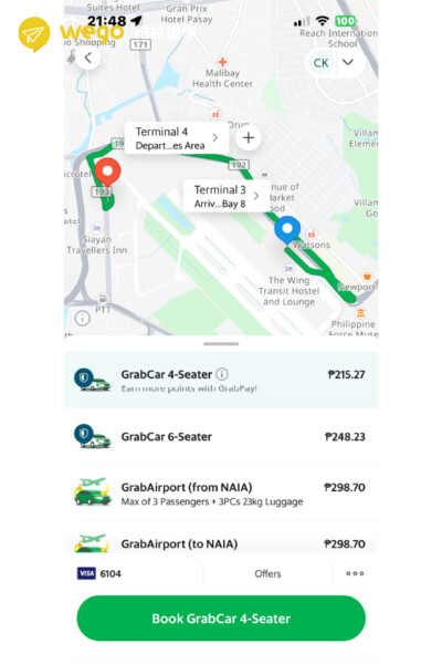 馬尼拉機場第三航廈到第四航廈 Grab 費用參考