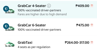 Grab 車型選擇